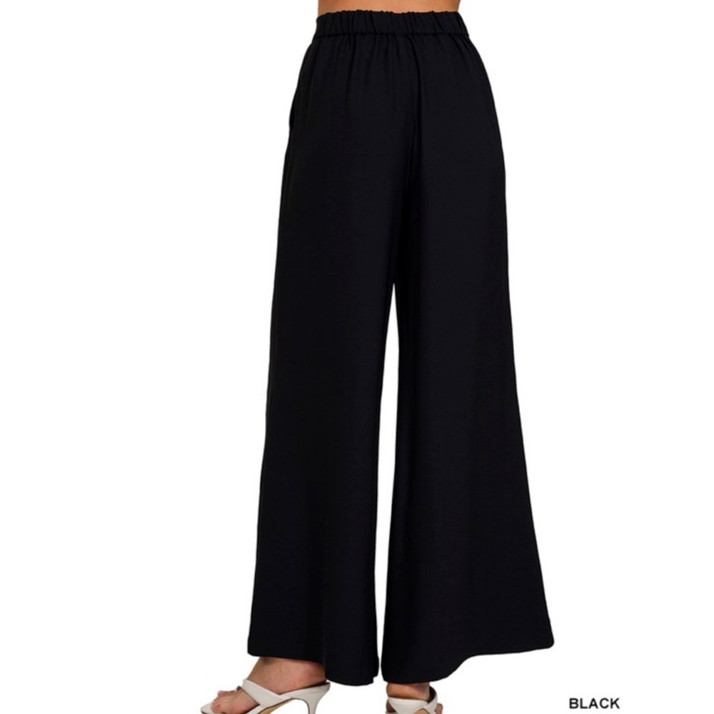 698 • Black Wide Leg Cool Draped Trousers - Picture 2 of 3